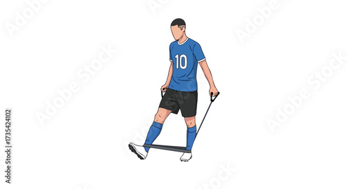 Illustrated soccer athlete enhancing lower body strength with resistance band exercise isolated on white backdrop