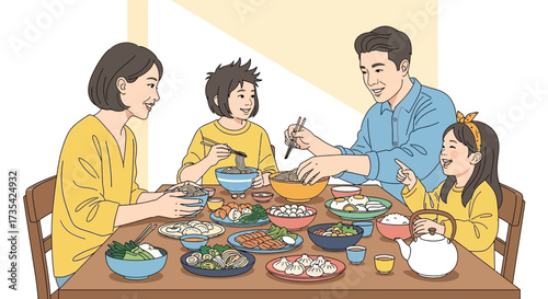 Family enjoying a meal together at home.