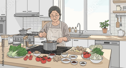 Woman cooking in a modern kitchen.