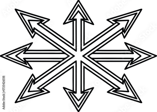 Radial arrow symbol with multiple parallel lines graphic direction