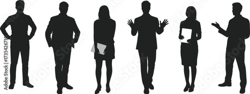 Silhouettes of professional business team, corporate people talking, business meeting scene, teamwork concept, office discussion, confident executives, business communication, formal workplace attire