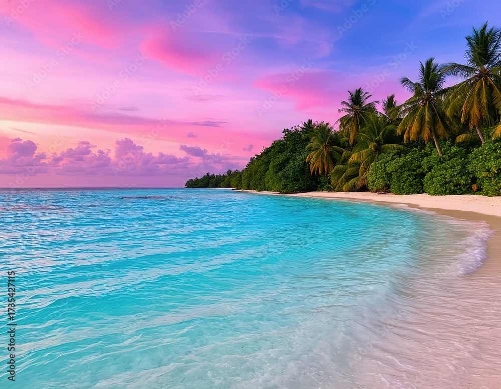 Fototapeta premium pink sunset on the sea. maldives tropical paradise.