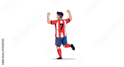 Triumph and Joy: A Cartoon Soccer Player Celebrating Victory with Exuberant Enthusiasm and Spirit isolated on a pristine white background