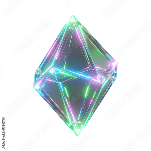 Title: 3D holographic rotating crystal loop animation with transparent background
