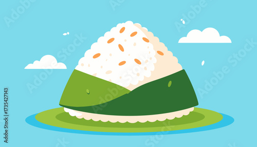 A cartoon illustration of onigiri Japanese rice ball.
