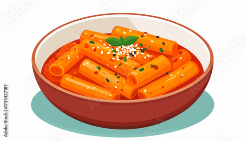 A bowl of spicy Korean tteokbokki.