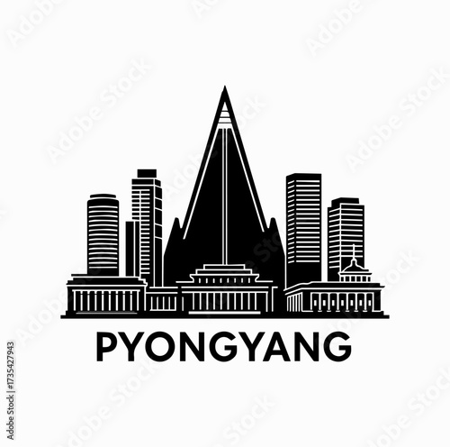 Pyongyang Skyline Silhouette with Ryugyong Hotel