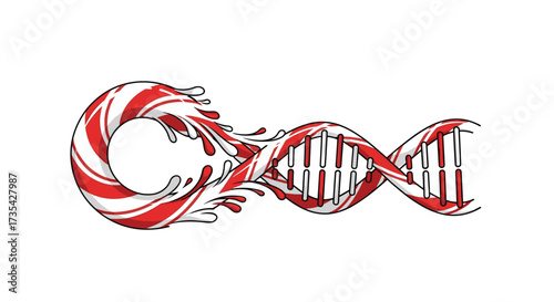 Candy Cane DNA Helix Symbolizing Sweet Science and Festive Genetics, Generative AI.