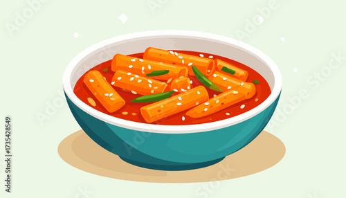 A bowl of spicy Korean rice cakes.