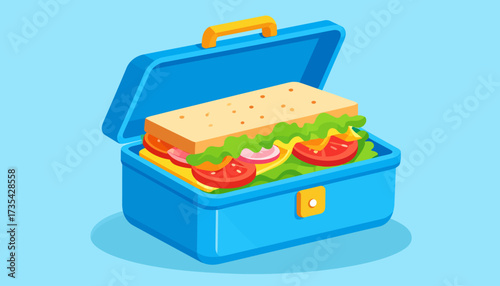 Lunchbox with sandwich and fresh vegetables.