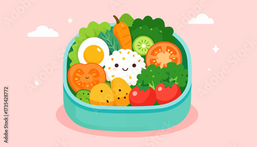 A colorful cartoon bowl of fresh food.