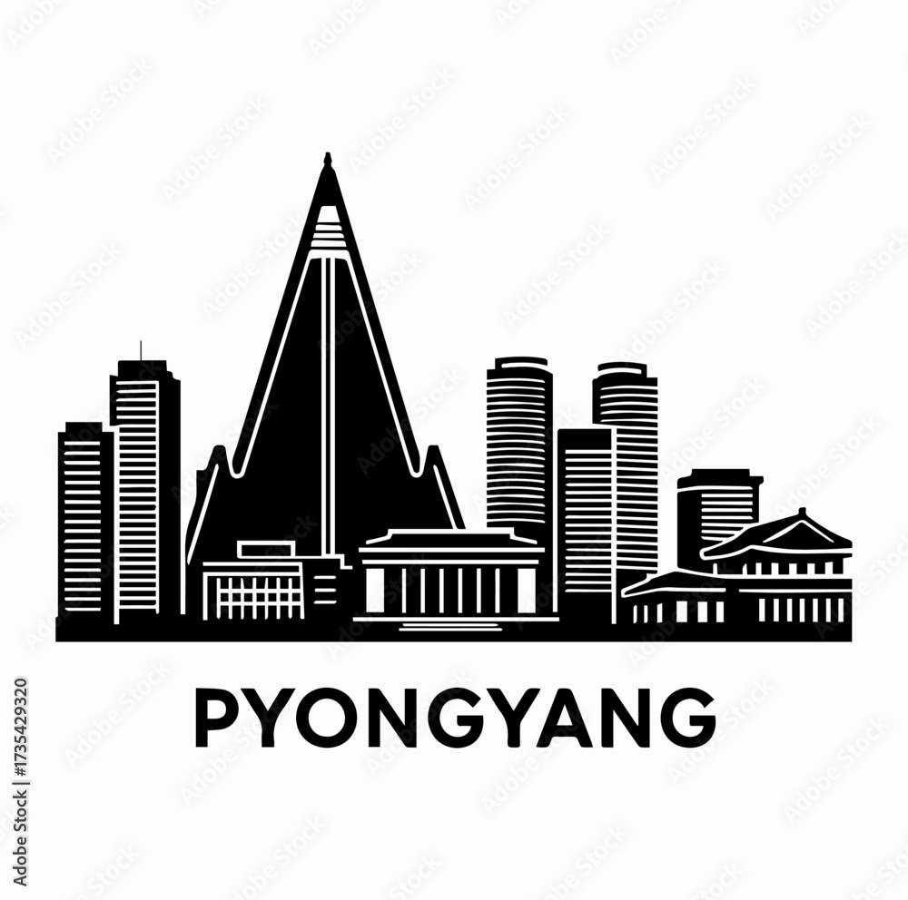 Fototapeta premium Pyongyang Skyline Silhouette with Ryugyong Hotel