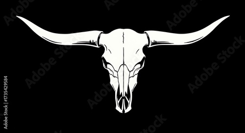 Skull with long horns silhouette on a black background vector illustration