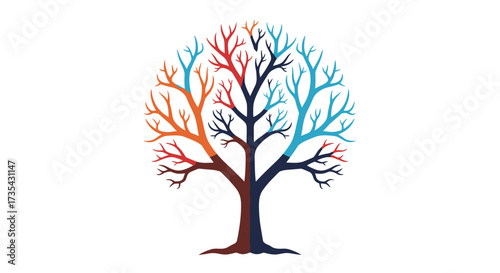 Colorful abstract tree with branches and roots, Generative AI.