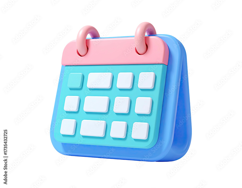 3D rendered light blue and pink calendar with visible month dates on black 3D rendered light blue and pink calendar with visible month dates on black