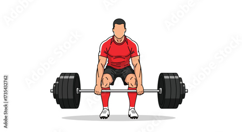 Illustration showcasing a faceless athlete executing a deadlift with a heavily weighted barbell displaying power training and weightlifting,