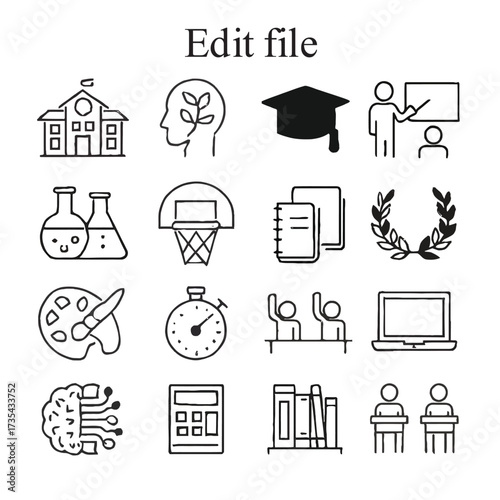 Website line editable icon set. Contain icons related to Containing web design, internet, content, SEO, hosting, blog, homepage, e-commerce, and more. Editable stroke. Vector illustration