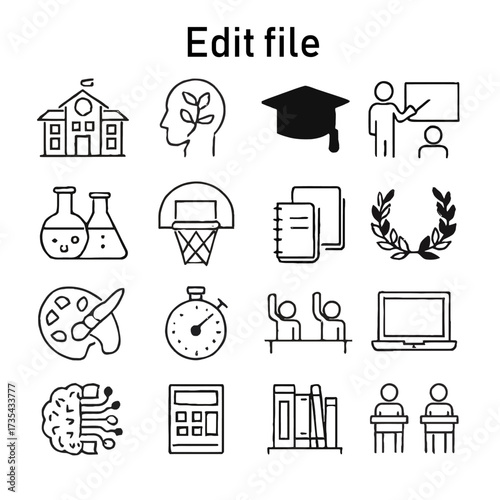 Website line editable icon set. Contain icons related to Containing web design, internet, content, SEO, hosting, blog, homepage, e-commerce, and more. Editable stroke. Vector illustration