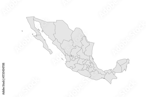 Mexico political map of administrative divisions - states and Mexico City. Grey blank vector editable map EPS.