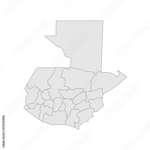 Guatemala political map of administrative divisions - departments. Grey blank vector editable map EPS.