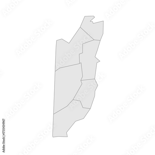 Belize political map of administrative divisions - districts. Grey blank vector editable map EPS.