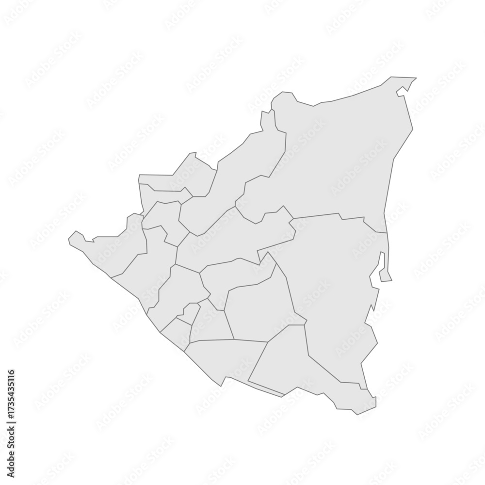 Fototapeta Nicaragua political map of administrative divisions - departments and autonomous regions. Grey blank vector editable map EPS.