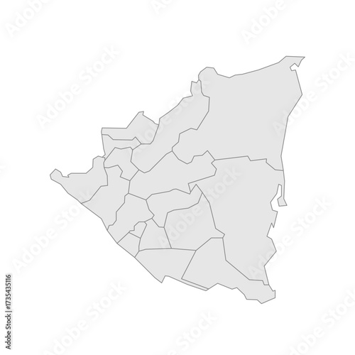 Nicaragua political map of administrative divisions - departments and autonomous regions. Grey blank vector editable map EPS.