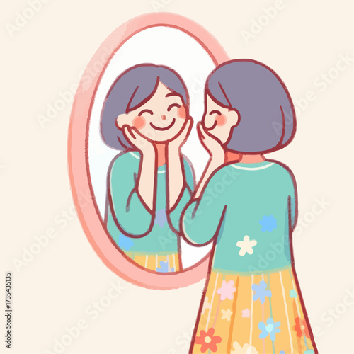 flat illustration of a person looking in the mirror