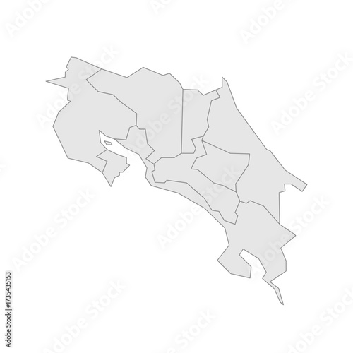 Costa Rica political map of administrative divisions - provinces. Grey blank vector editable map EPS.