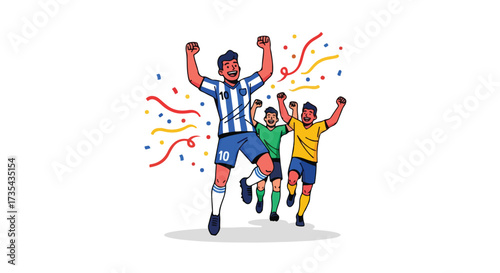 Celebrating Victory: Animated Soccer Team Triumphing with Joy and Confetti Amidst a Jubilant Scene Portraying the Spirit of Sport