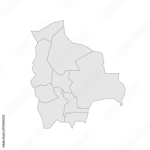 Bolivia political map of administrative divisions - departments. Grey blank vector editable map EPS.