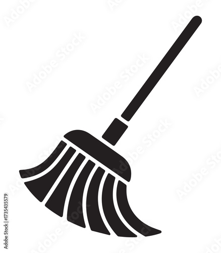 Silhouette of a cleaning mop with a long handle isolated on white background