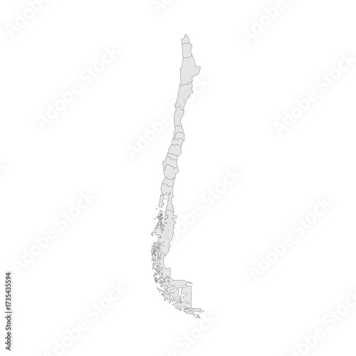Chile political map of administrative divisions - regions. Grey blank vector editable map EPS.