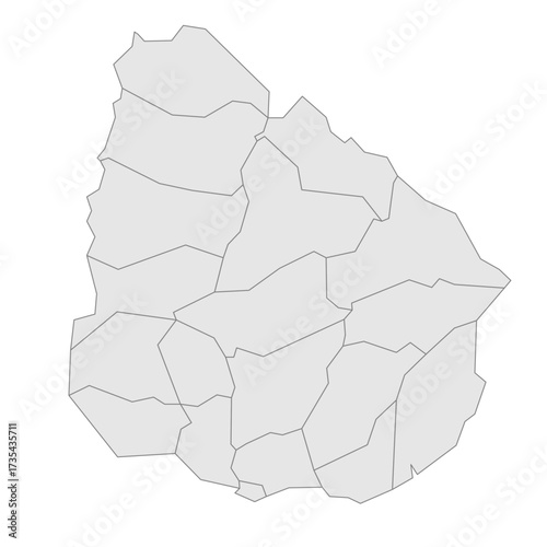 Uruguay political map of administrative divisions - departments. Grey blank vector editable map EPS.