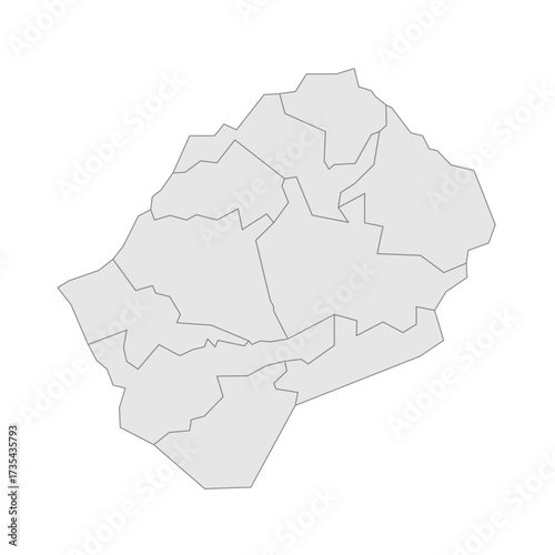 Lesotho political map of administrative divisions - districts. Grey blank vector editable map EPS.