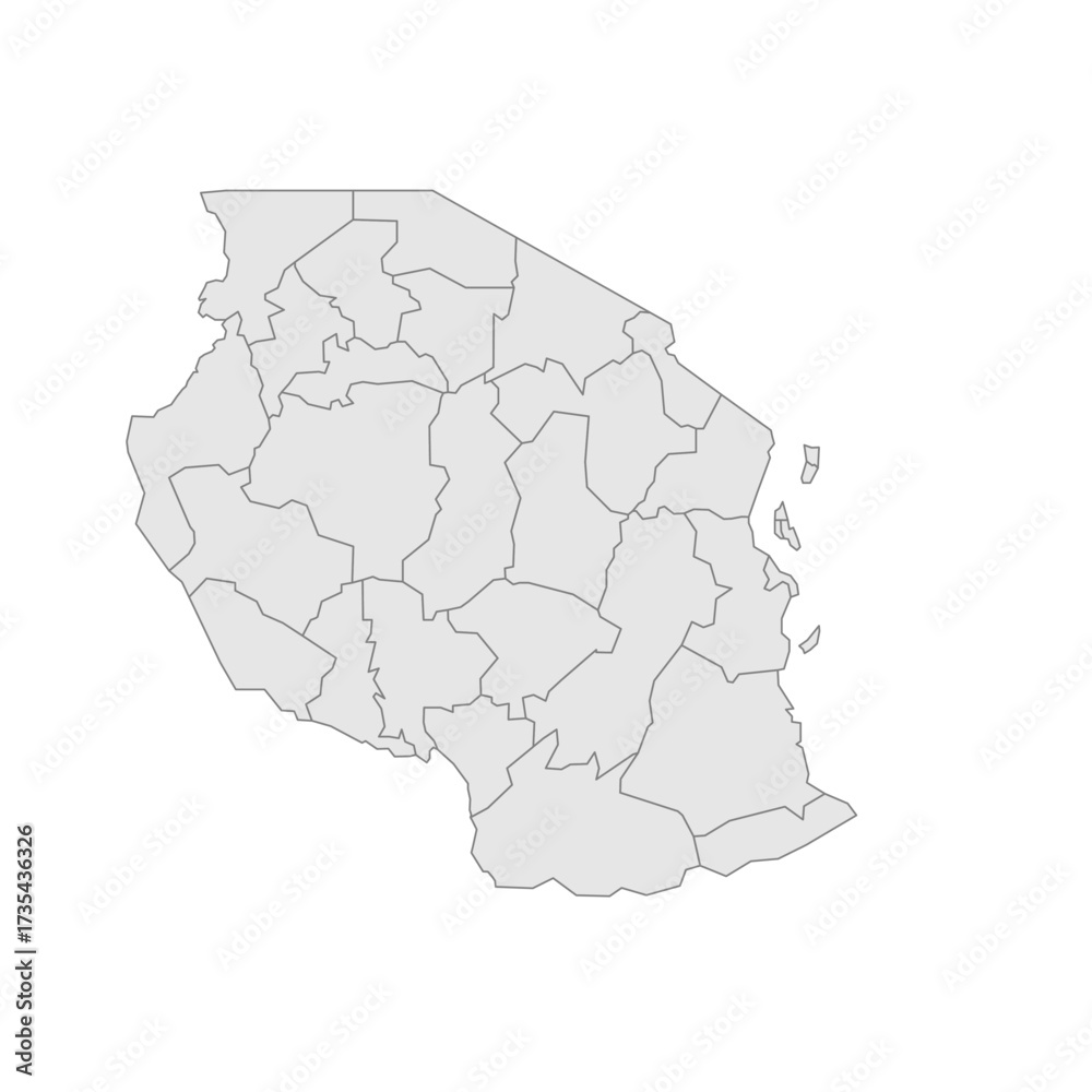 Fototapeta Tanzania political map of administrative divisions - regions. Grey blank vector editable map EPS.