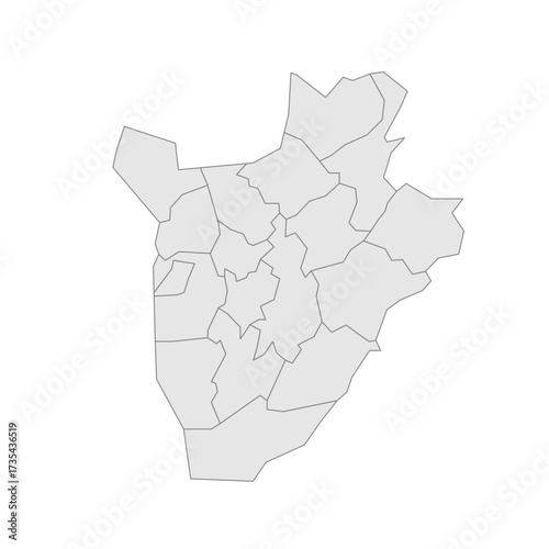 Burundi political map of administrative divisions - provinces. Grey blank vector editable map EPS.