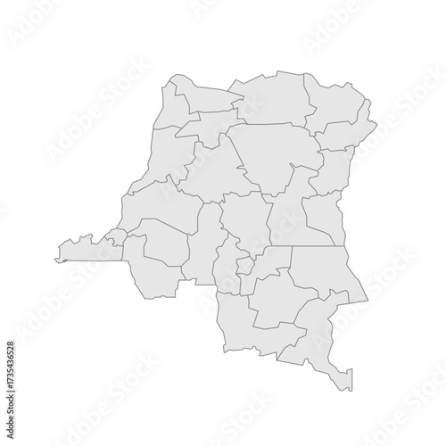 Democratic Republic of the Congo political map of administrative divisions - provinces. Grey blank vector editable map EPS.