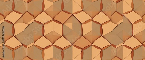 Interlocking geometric shapes form a complex, repeating abstract design in muted tones, intricate, abstract