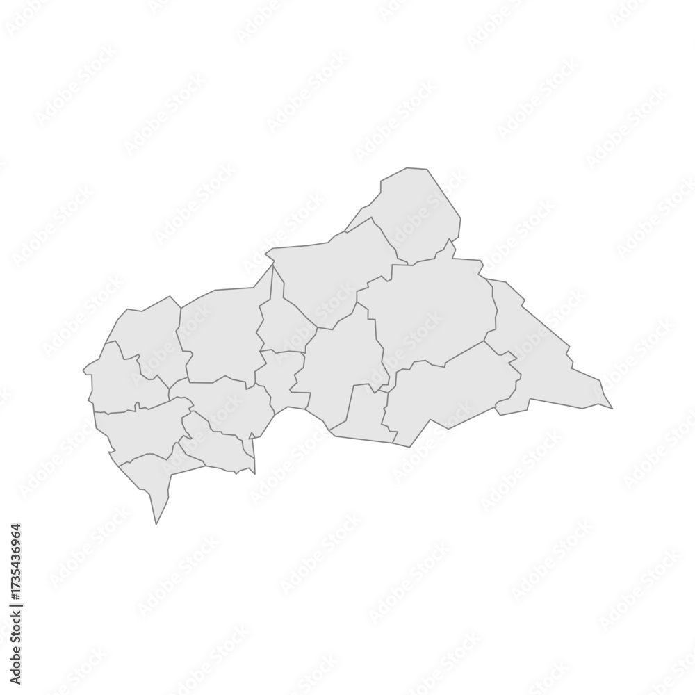Obraz premium Central African Republic political map of administrative divisions - prefectures and autonomous commune Bangui. Grey blank vector editable map EPS.