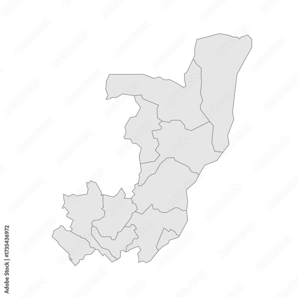 Fototapeta premium Republic of the Congo political map of administrative divisions - departments. Grey blank vector editable map EPS.