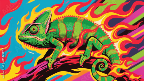 Flaming Iguana Illustrator Artwork Banner Background Design Template 