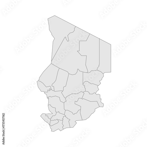 Chad political map of administrative divisions - regions. Grey blank vector editable map EPS.