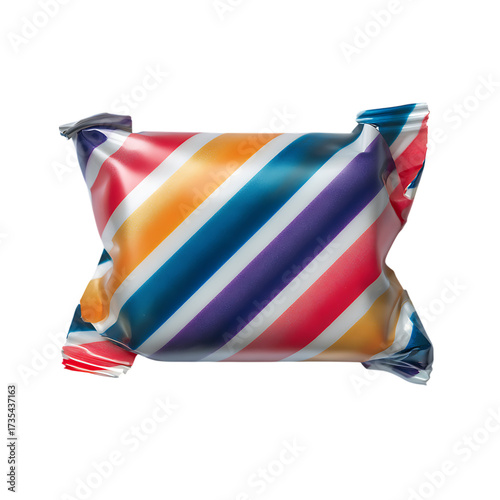 A wrapped colorful candy with diagonal stripes png