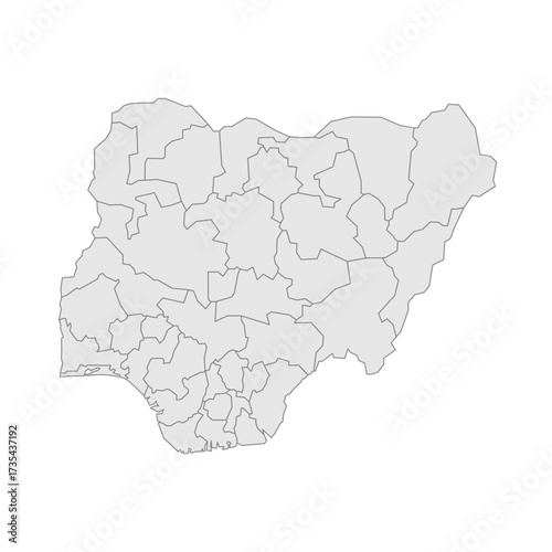 Nigeria political map of administrative divisions - states and federal capital territory. Grey blank vector editable map EPS.