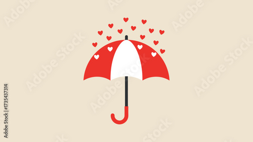 Flat vector umbrella with raindrops shaped like tiny hearts.