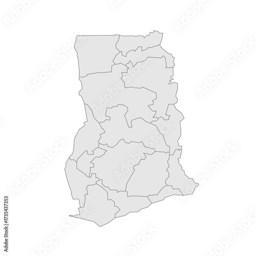 Ghana political map of administrative divisions - regions. Grey blank vector editable map EPS.