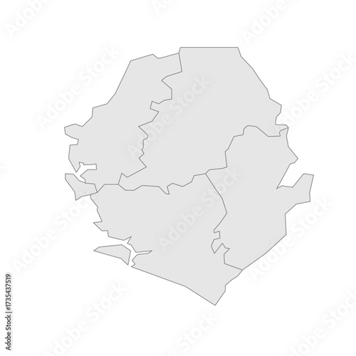 Sierra Leone political map of administrative divisions - provinces and one area. Grey blank vector editable map EPS.