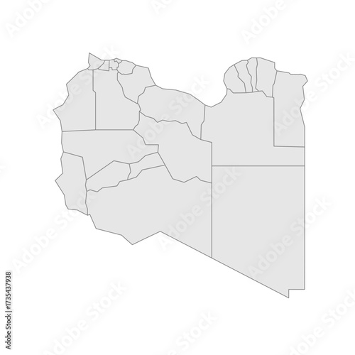 Libya political map of administrative divisions - districts. Grey blank vector editable map EPS.