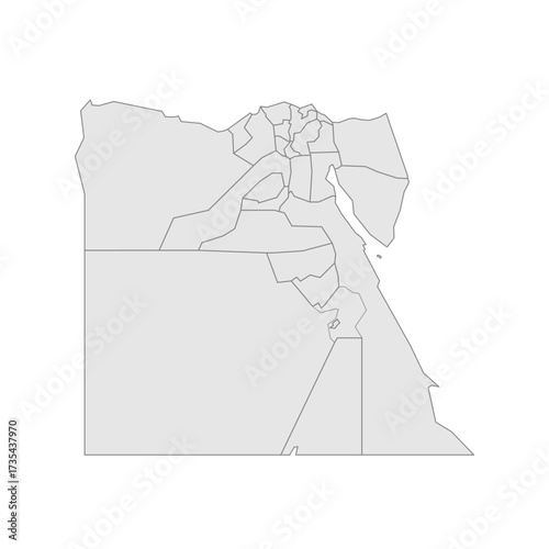 Egypt political map of administrative divisions - governorates. Grey blank vector editable map EPS.